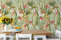 Vibrant Jungle Canopy wallpaper with intricate leaf patterns., AN127