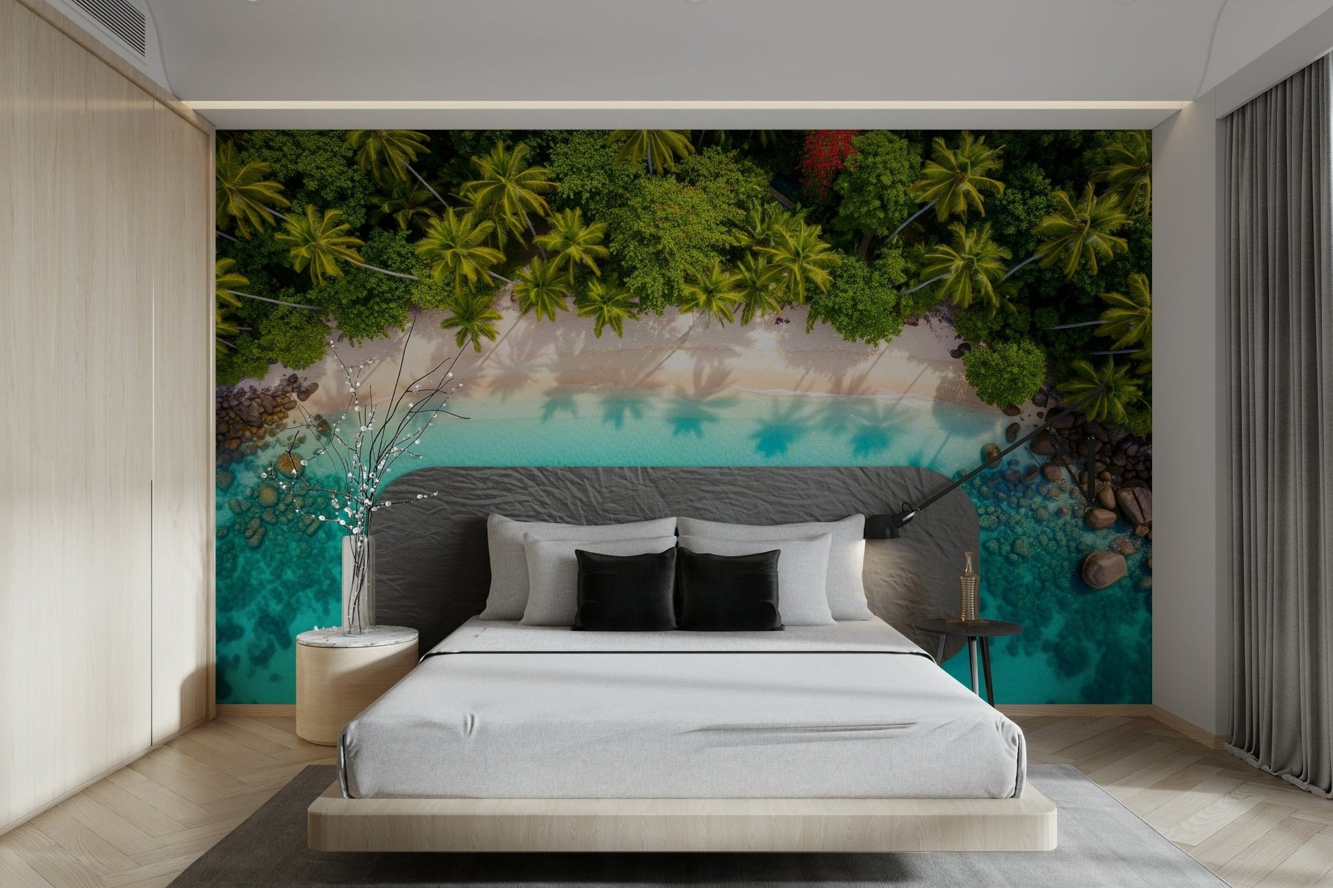 The mural is created for an entire wall, providing an immersive feel.
