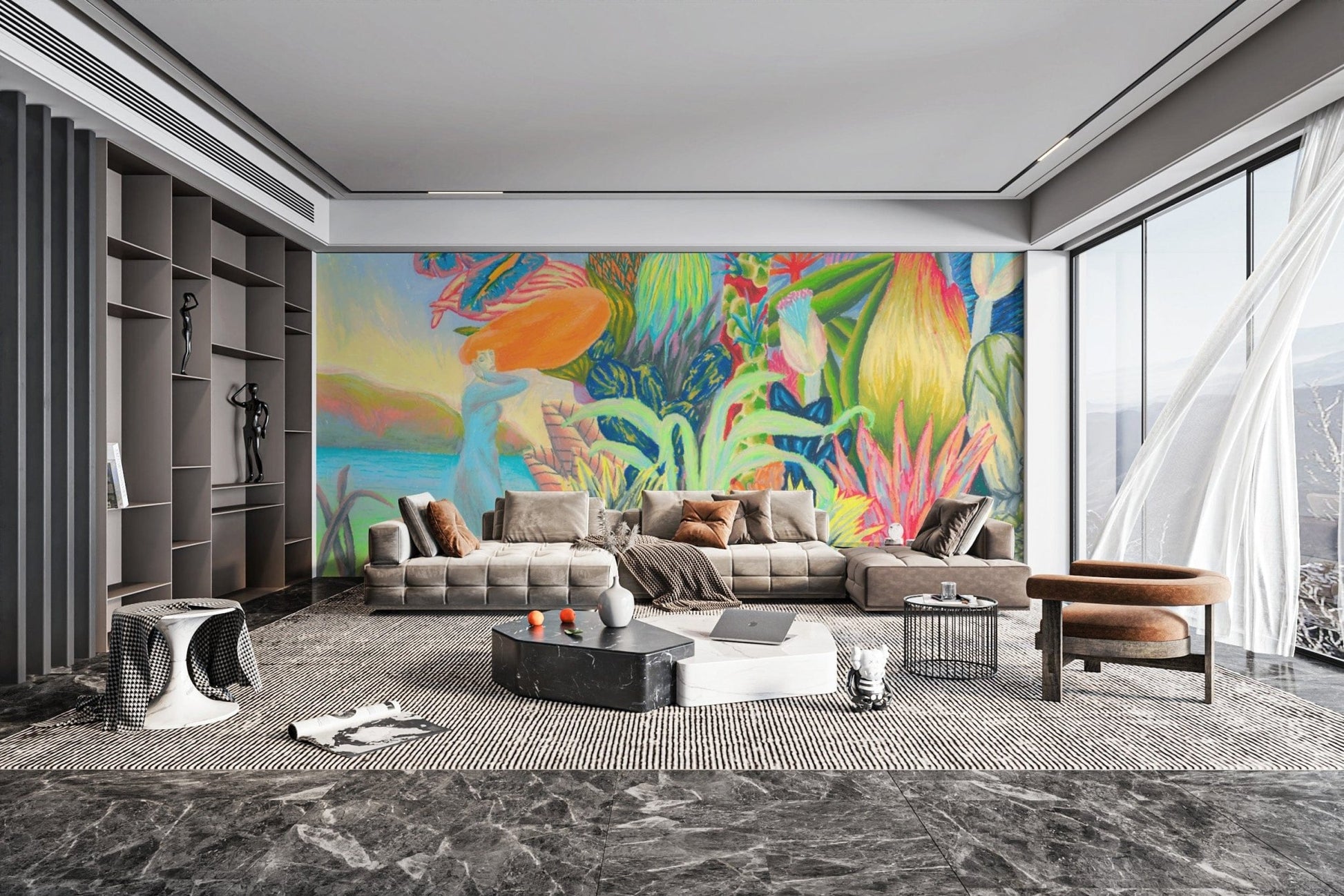 Exotic jungle-inspired wallpaper mural
