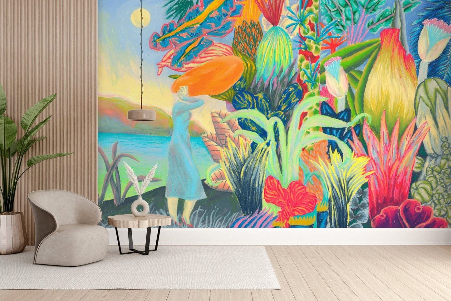 Lush floral wallpaper with bold hues
