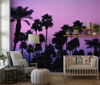 A peaceful tropical vista mural on decorative wallpaper.