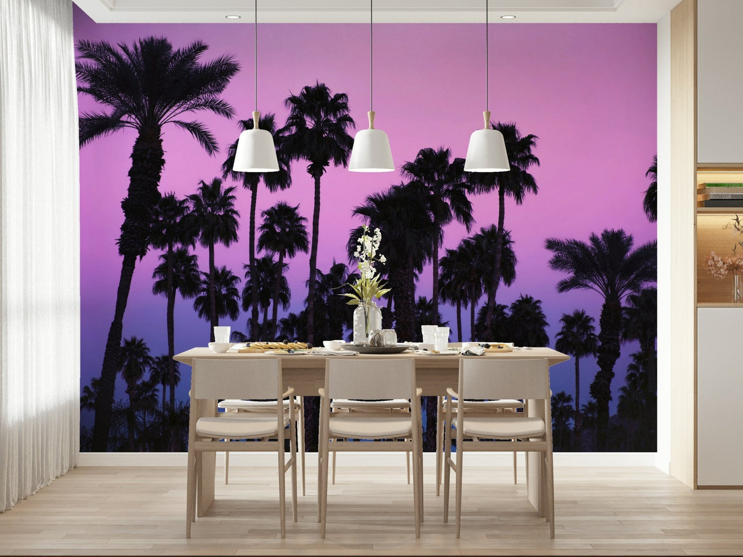 An artistic exotic landscape mural on scenic wallpaper.