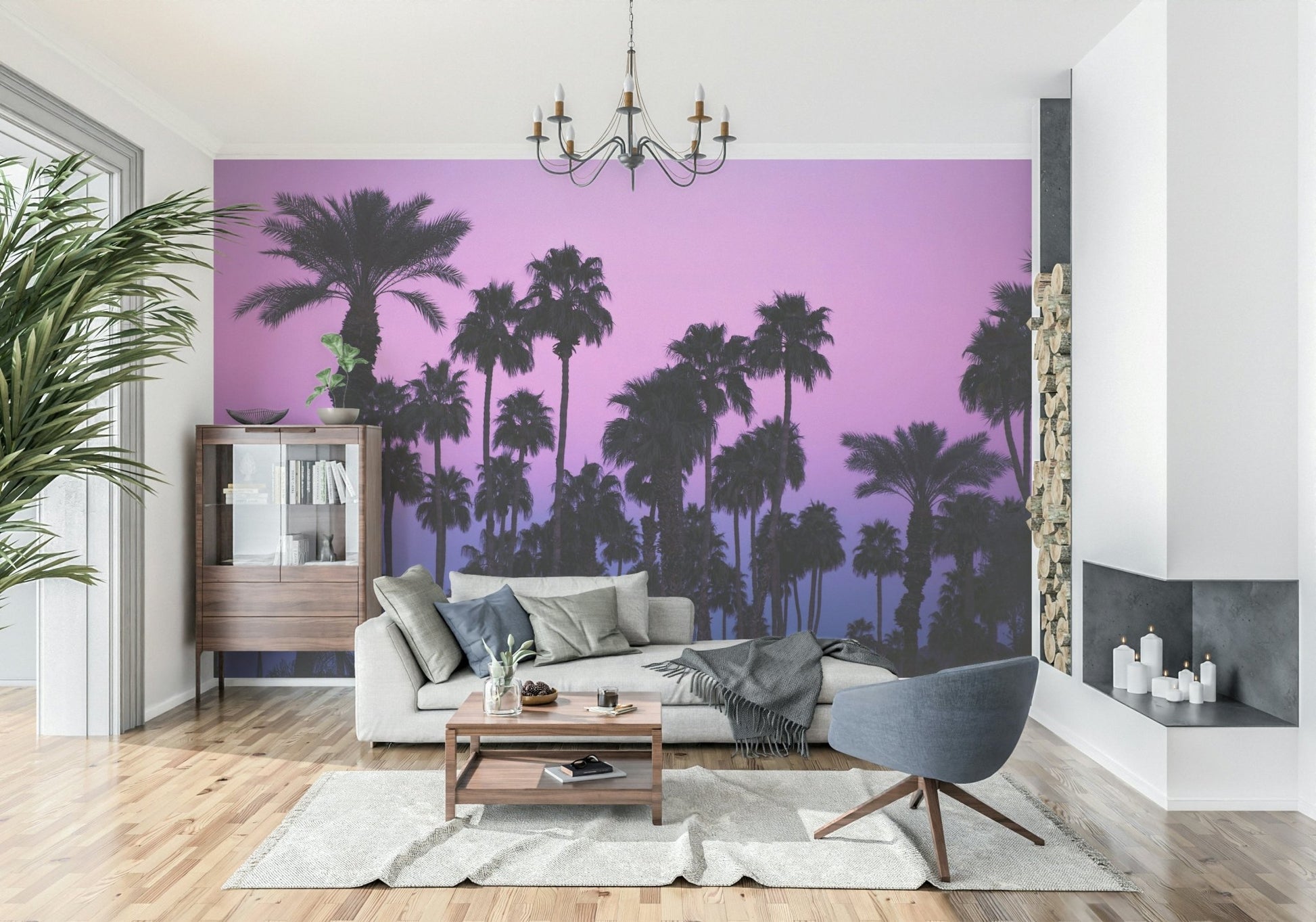 A calming tropical scene wallpaper mural that defines a space.