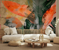 A graceful subtle leaf wall mural in cool, natural tones.