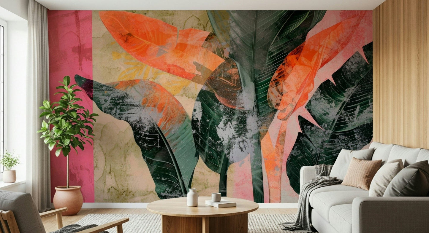 A beautiful modern art wall mural of plant leaves.