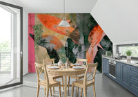 A beautiful tropical leaf wallpaper mural with subtle patterns.