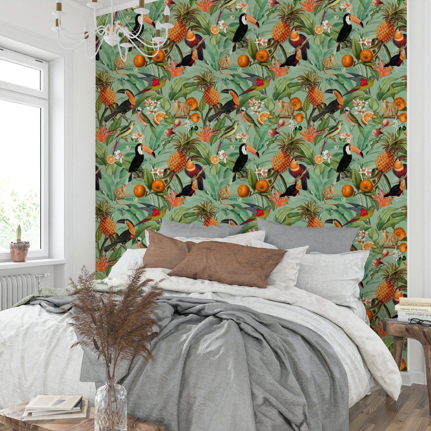 Elegant tropical leaf design in Tropical Eden wallpaper.

