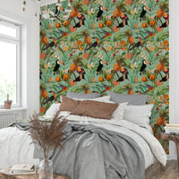 Elegant tropical leaf design in Tropical Eden wallpaper.

