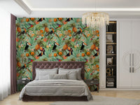 Lush tropical foliage pattern in Tropical Eden 1 wallpaper.

