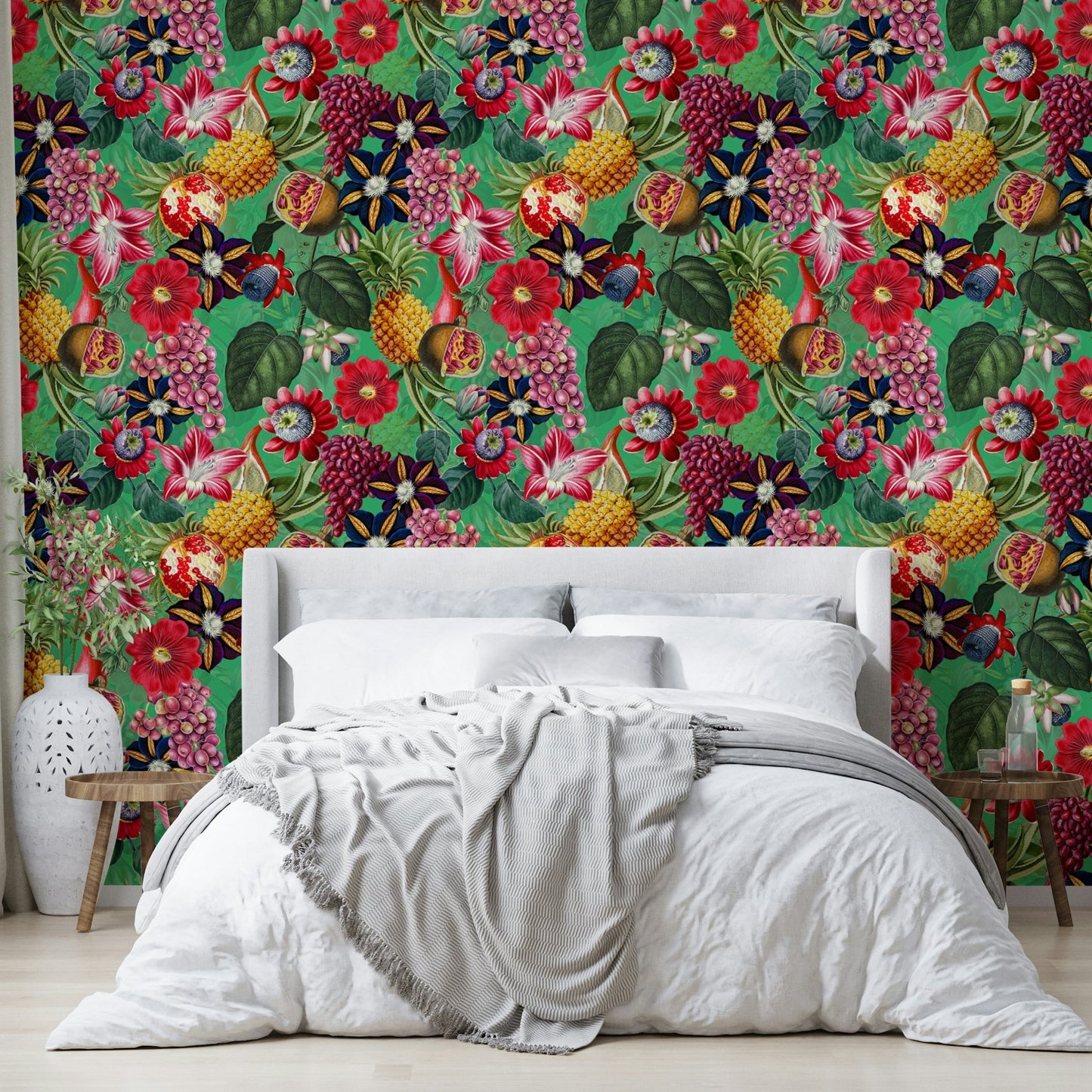 Tropical Eden wallpaper in a modern tropical bedroom

