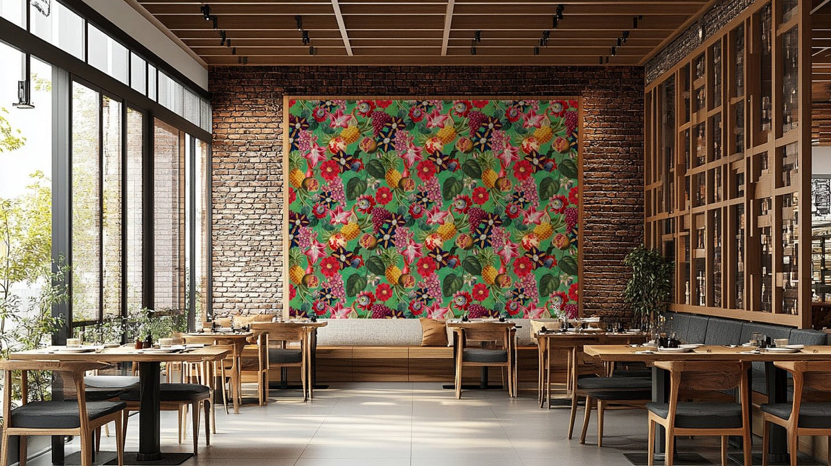 Botanical wallpaper featuring banana and fern leaves, GD1365