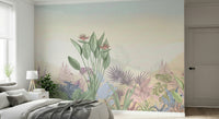 Soft floral patterns in an Eden's Touch wall mural for bedrooms.