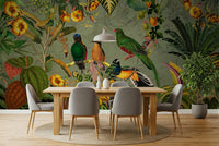 Dining room backdrop using Tropical Explorers' Chart wall mural and botanicals