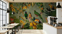Cafe arranged with Tropical Explorers' Chart wall mural in layered design