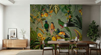 Dining room styled with Tropical Explorers' Chart wall mural and lush greenery