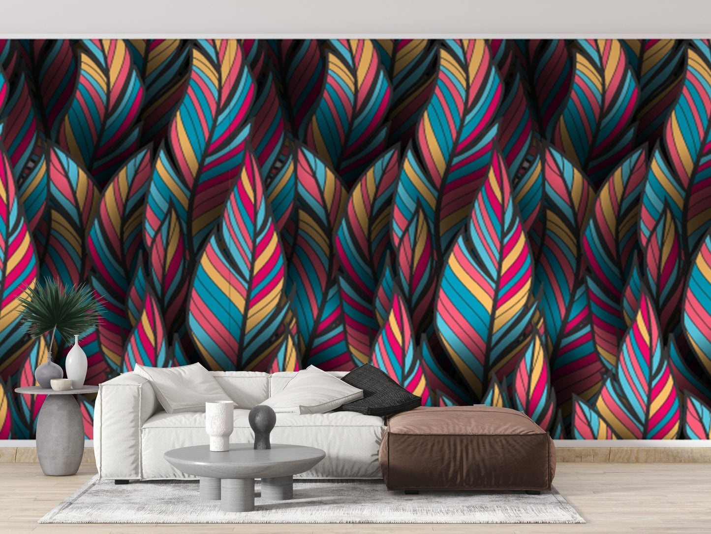 Modern Tropical Feathers Wallpaper for Walls
