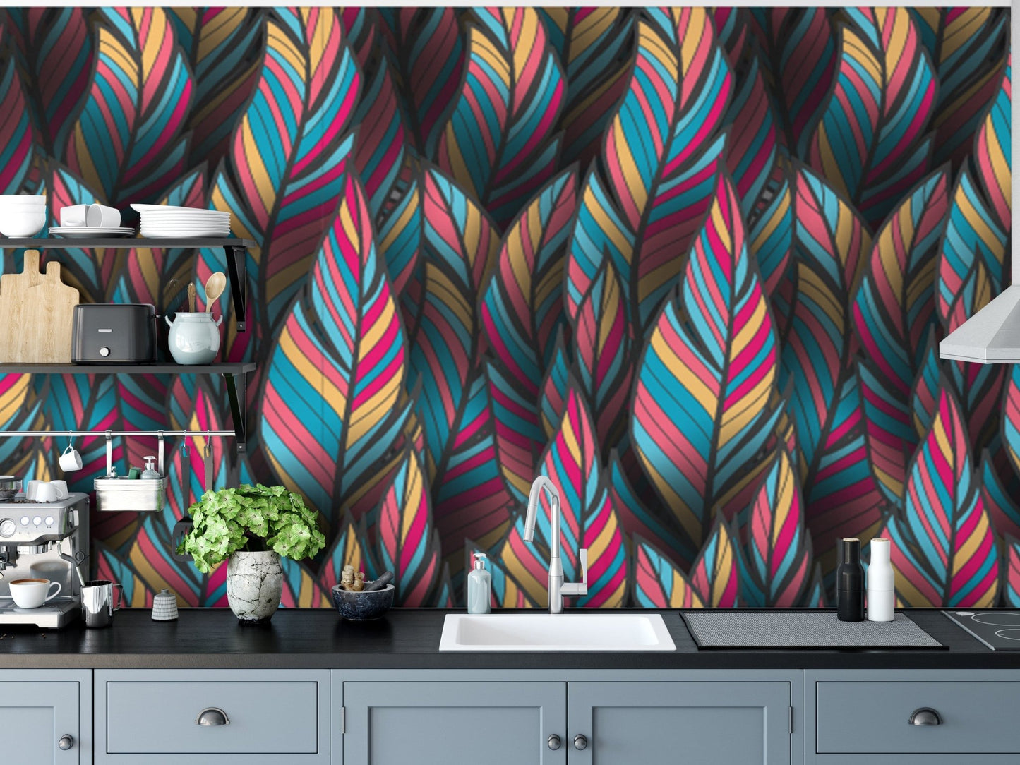 Feathered Fantasy Tropical Wall Mural Design
