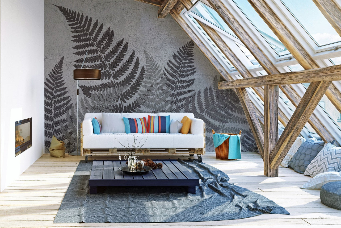 Lush fern leaves wallpaper mural, B451