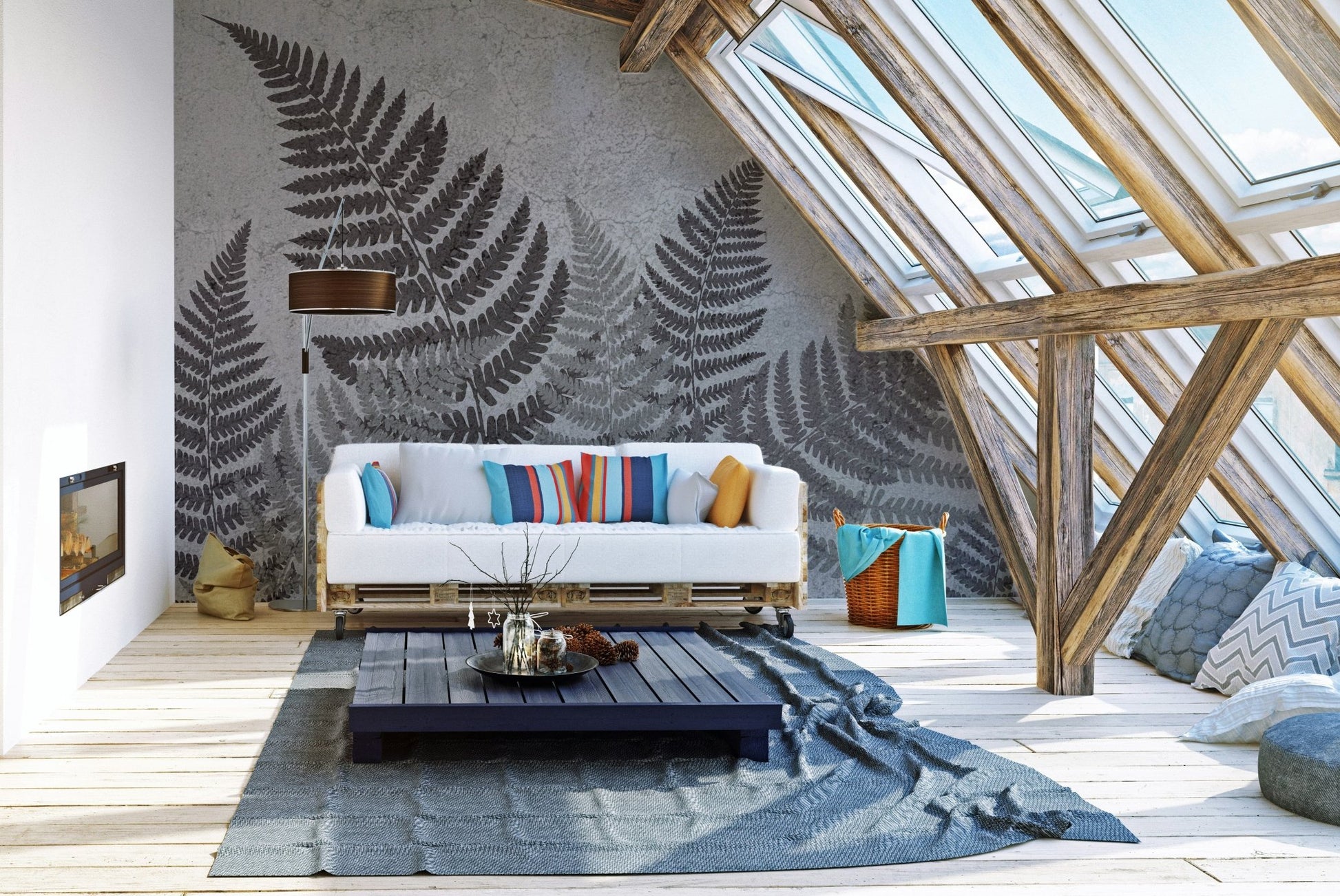 Lush fern leaves wallpaper mural, B451