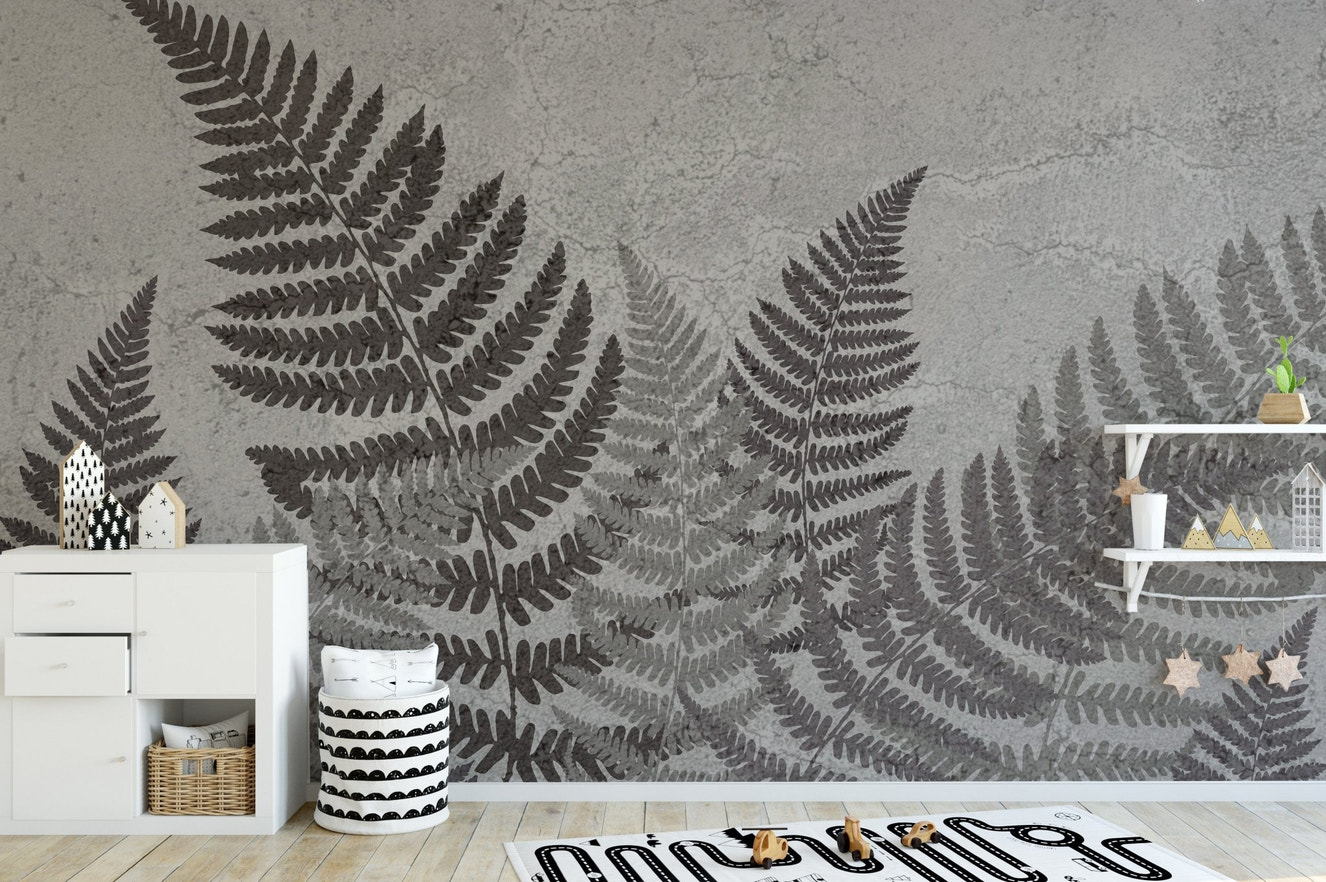 Tropical fern wall mural design
