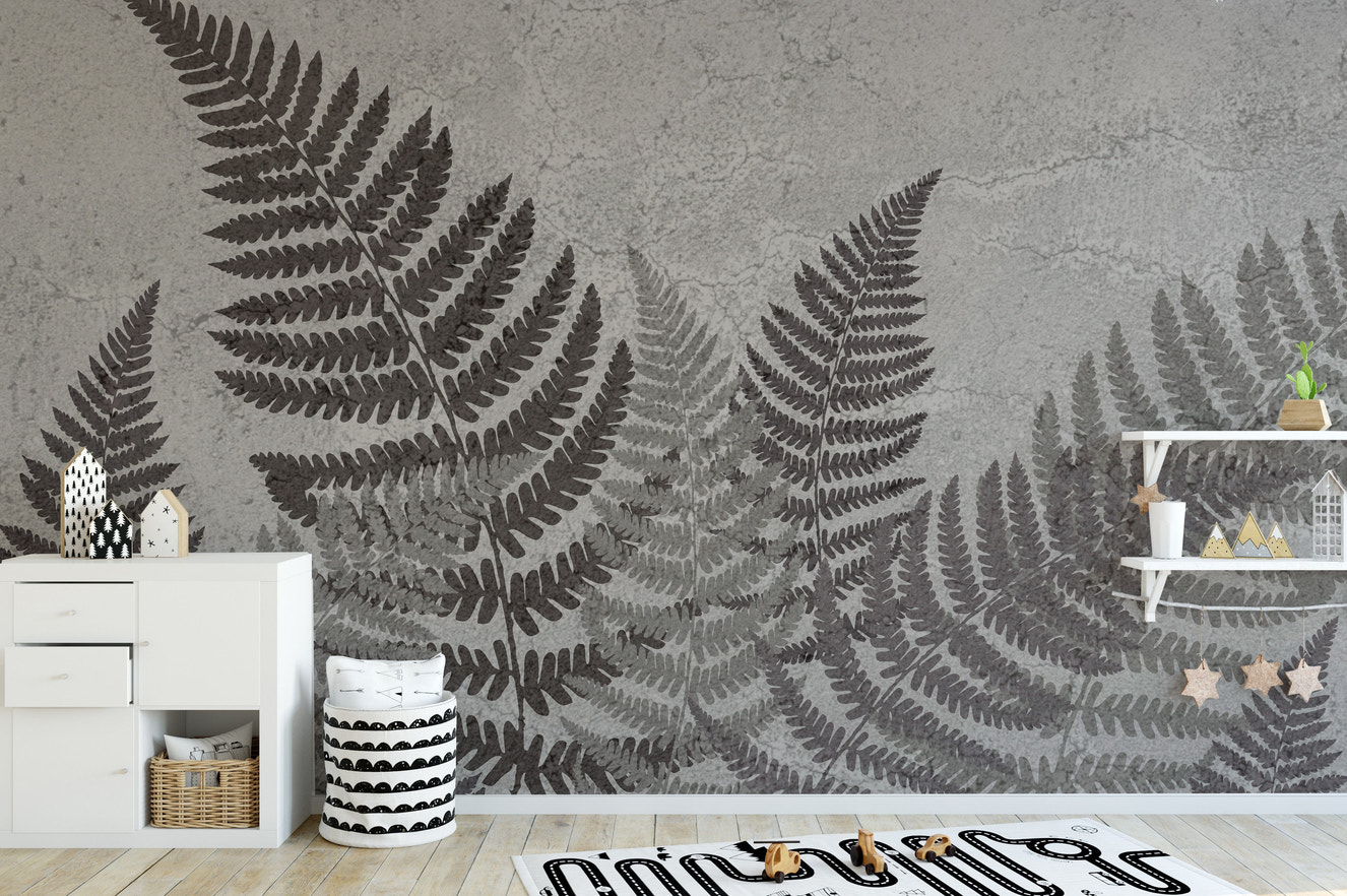 Tropical fern wall mural design
