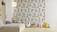 Pink flamingos in lush green jungle wallpaper

