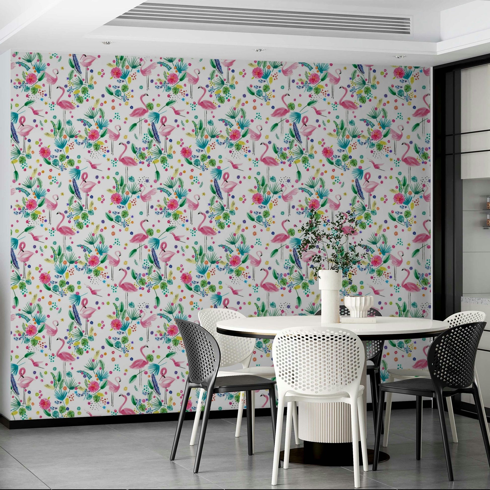 Flamingo jungle design wallpaper for kids' rooms

