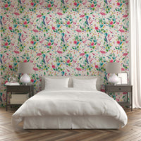Artistic flamingo wallpaper in tropical forest style

