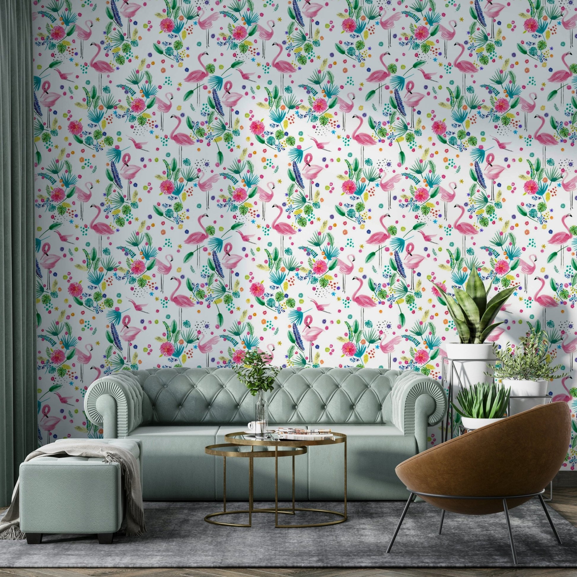 Flamingo and foliage wallpaper for vibrant interiors

