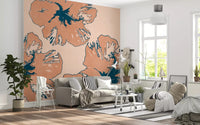 Peach Tropical Flow Summary wall mural in a living room with oversized floral forms