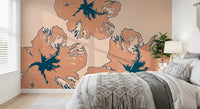 Bold Tropical Flow Summary wall mural in a bedroom with warm blooms and blue centers
