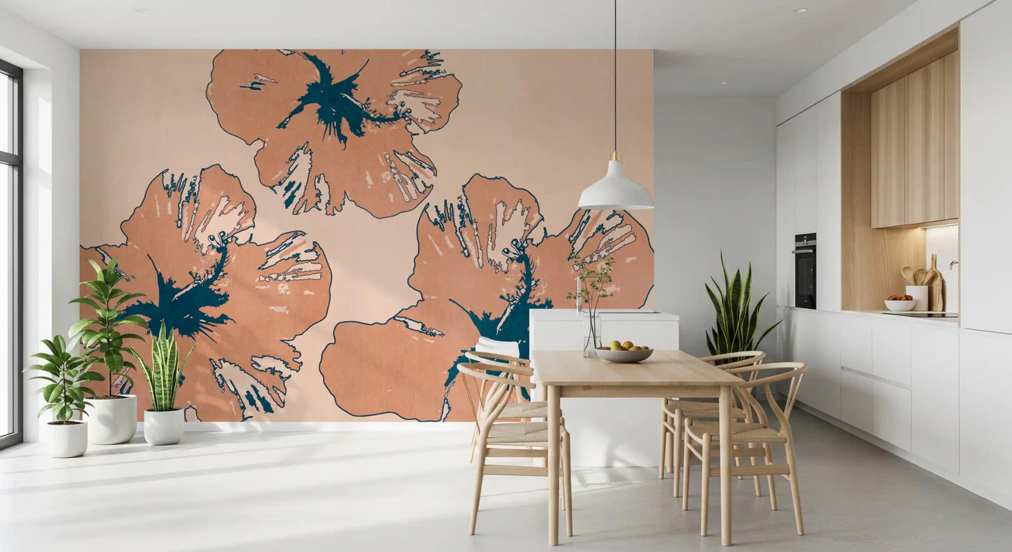 Open botanical spacing gives Tropical Flow Summary wall mural a calm modern look