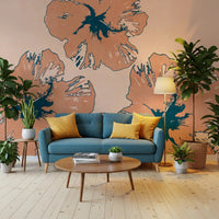 Repeating petals highlight Tropical Flow Summary wall mural on a light cream ground
