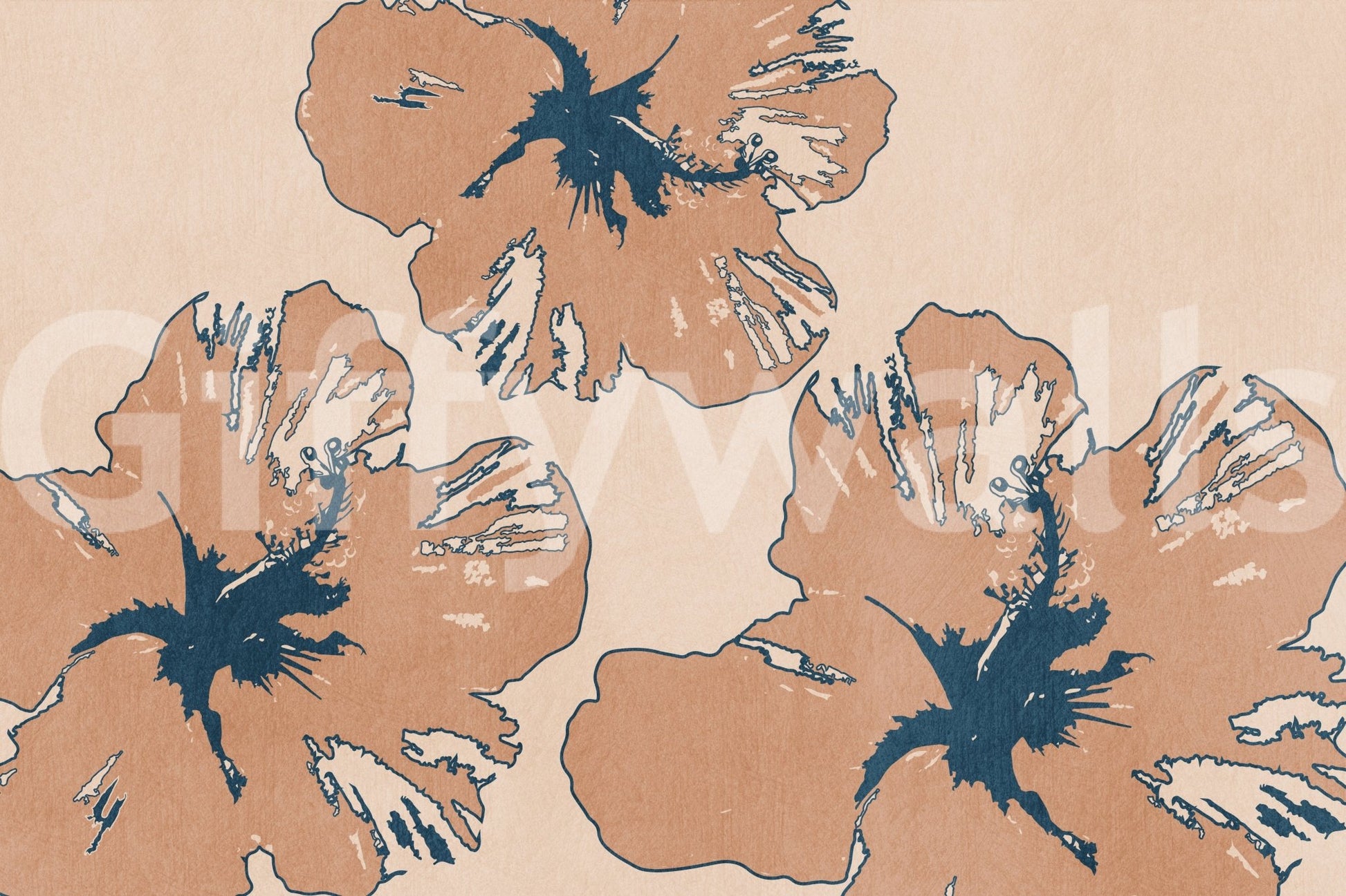 Oversized blooms define Tropical Flow Summary wall mural with warm peach shading