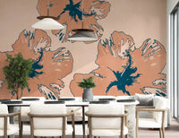 Airy Tropical Flow Summary wall mural in a dining room with repeating flower pattern