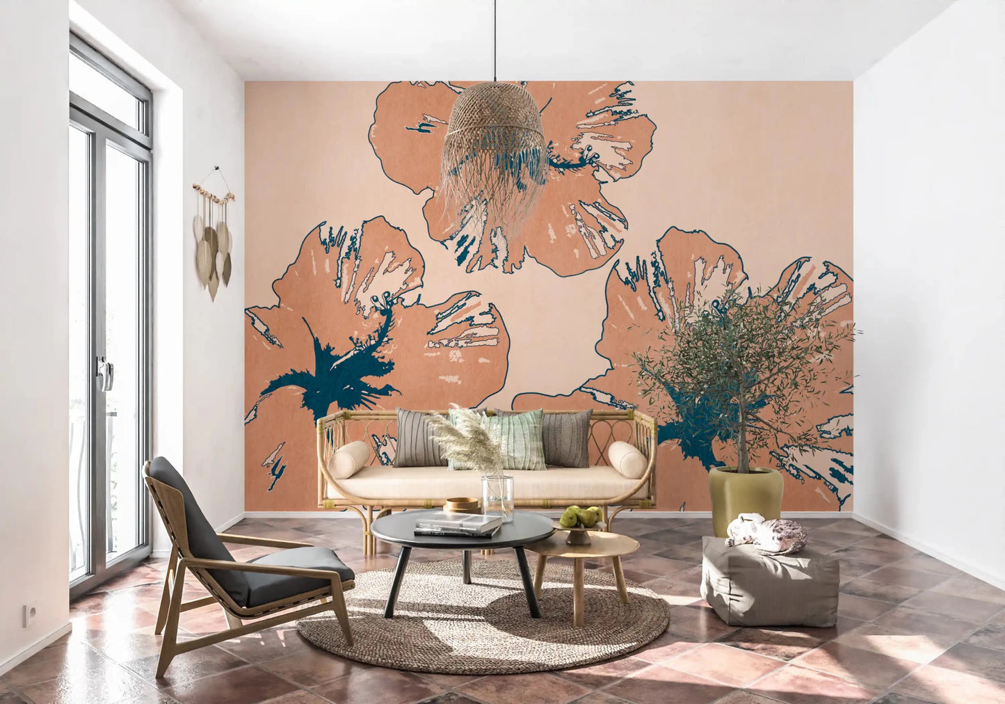 Contemporary flower pattern styles Tropical Flow Summary wall mural with airy depth