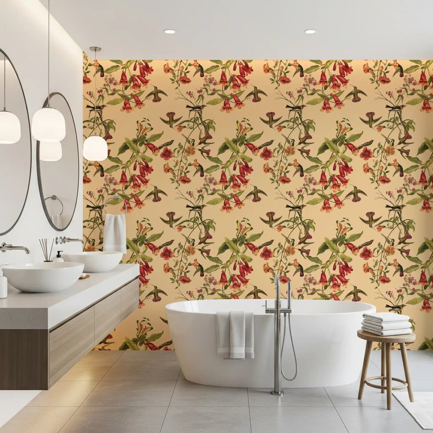 Decorative bird surface in Tropical Flowers vintage Wallpaper