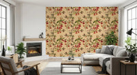 Colorful bird motif in Tropical Flowers Wallpaper with blossoms