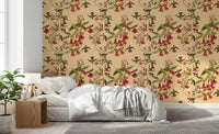 Vintage botanical wall with Hummingbirds and floral Wallpaper