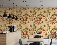Floral branch layout with Vintage Style Wallpaper and hummingbirds