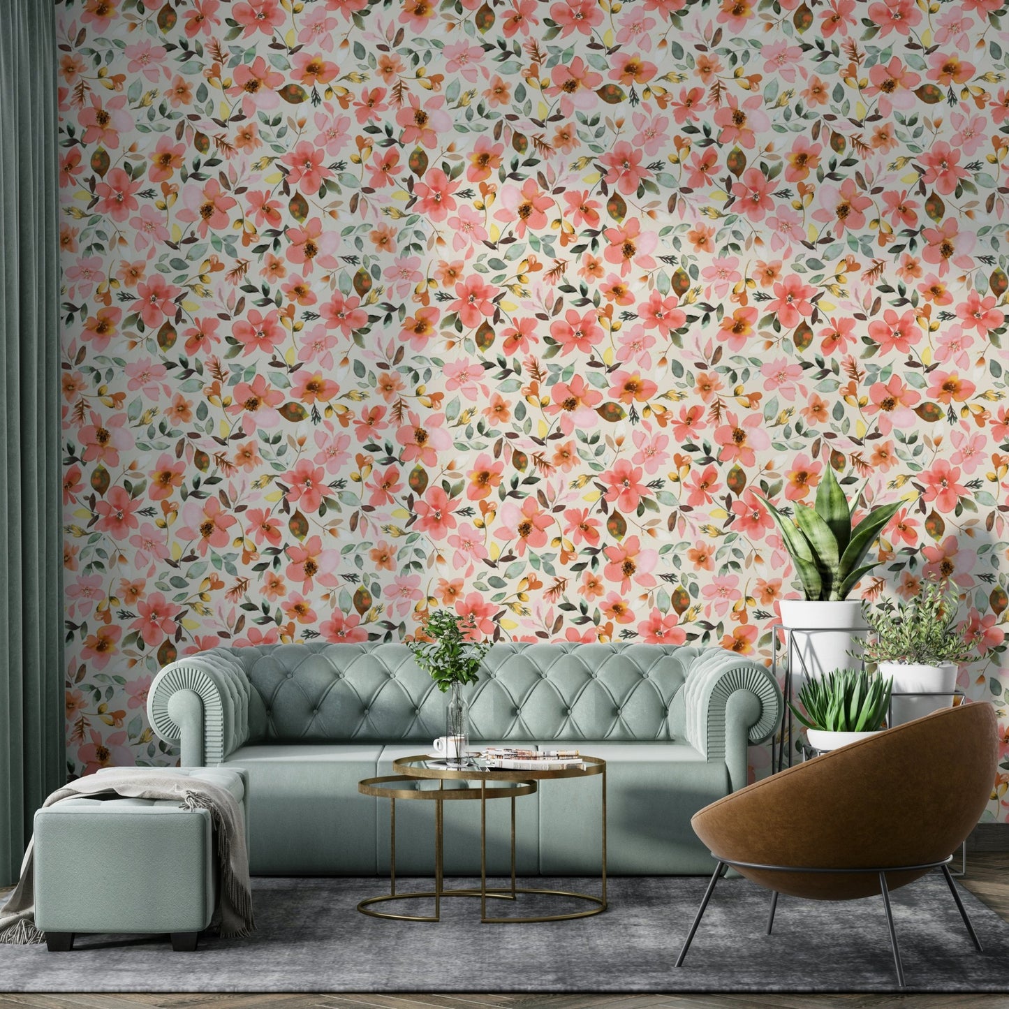 Elegant floral wallpaper with a tropical touch

