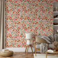 Soft sand-colored wall mural with tropical flowers

