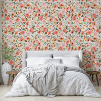 Cream and coral floral wallpaper for relaxed spaces

