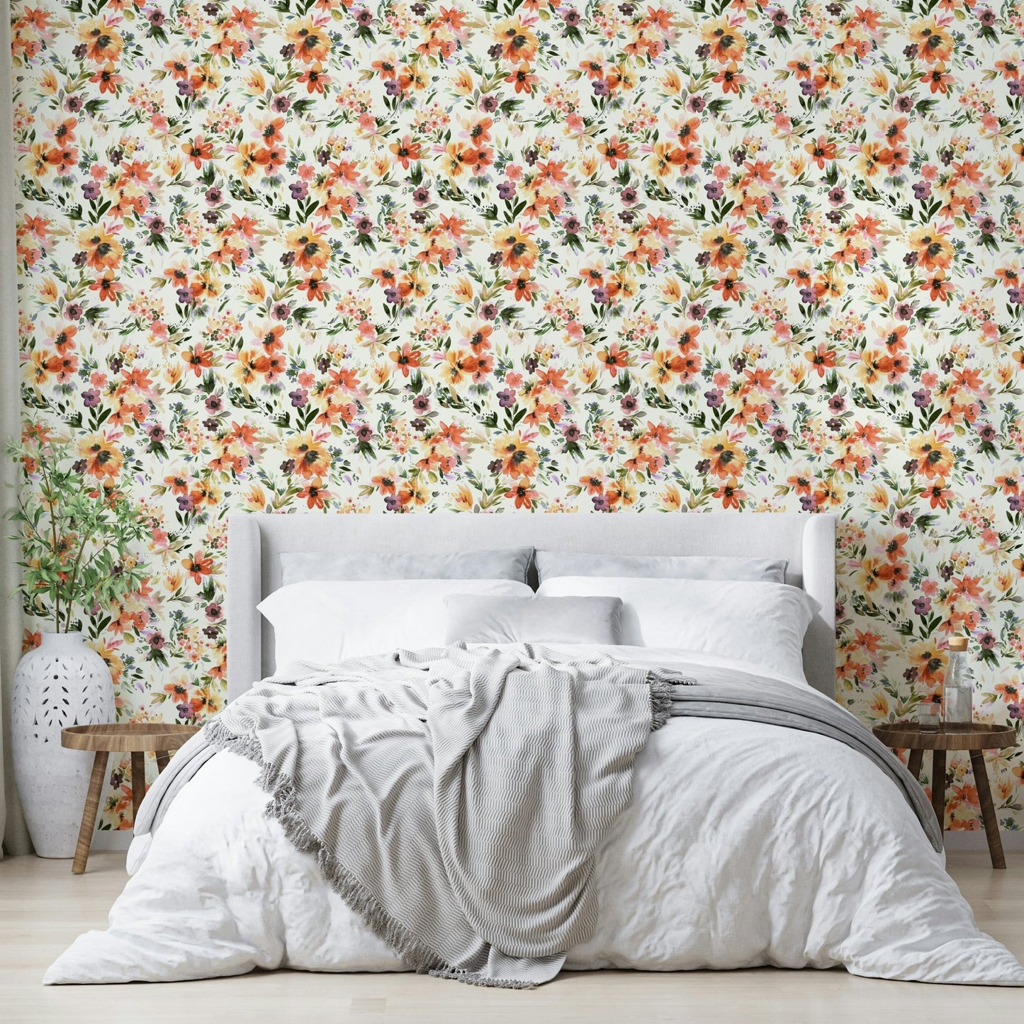 Floral wallpaper with large tropical flowers

