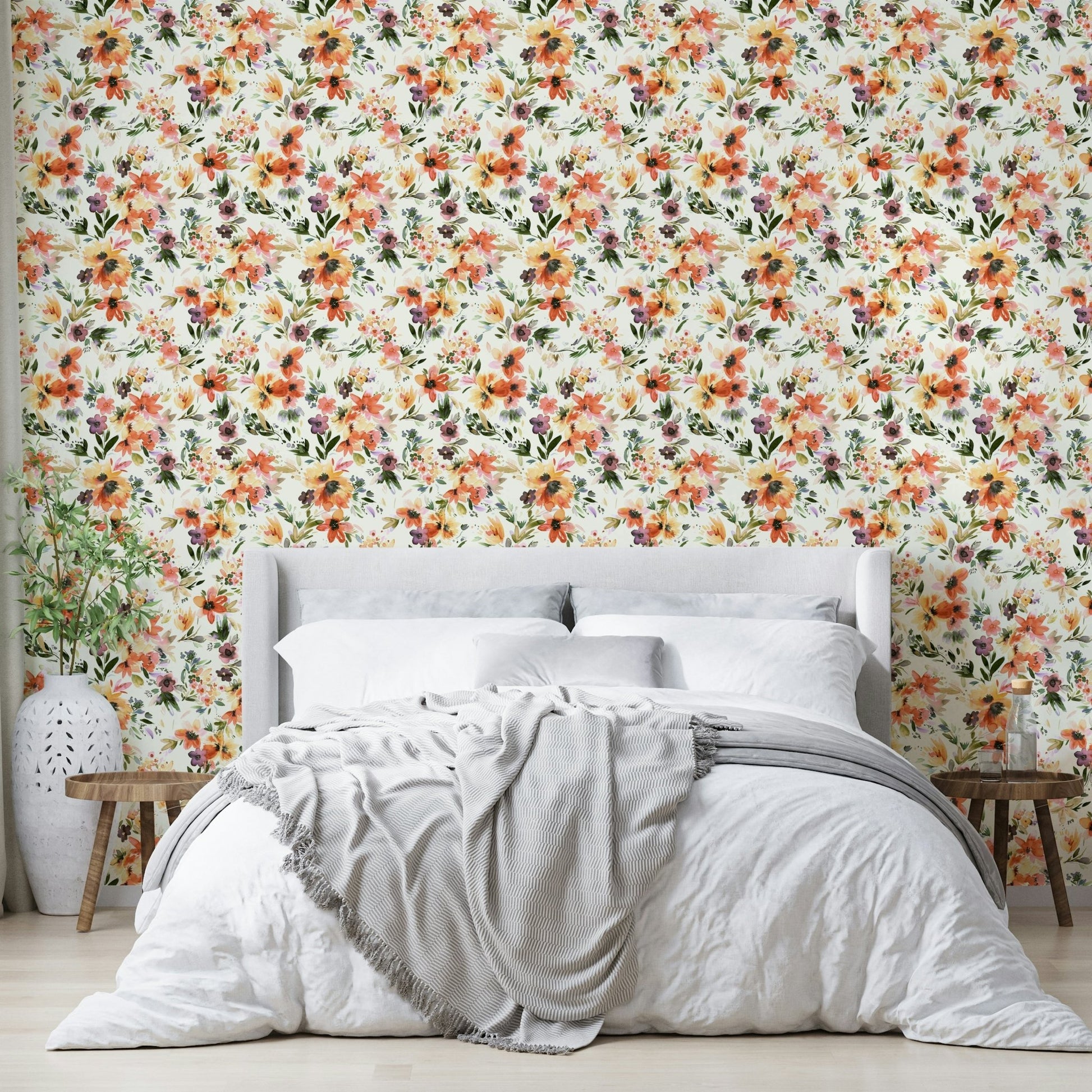 Floral wallpaper with large tropical flowers

