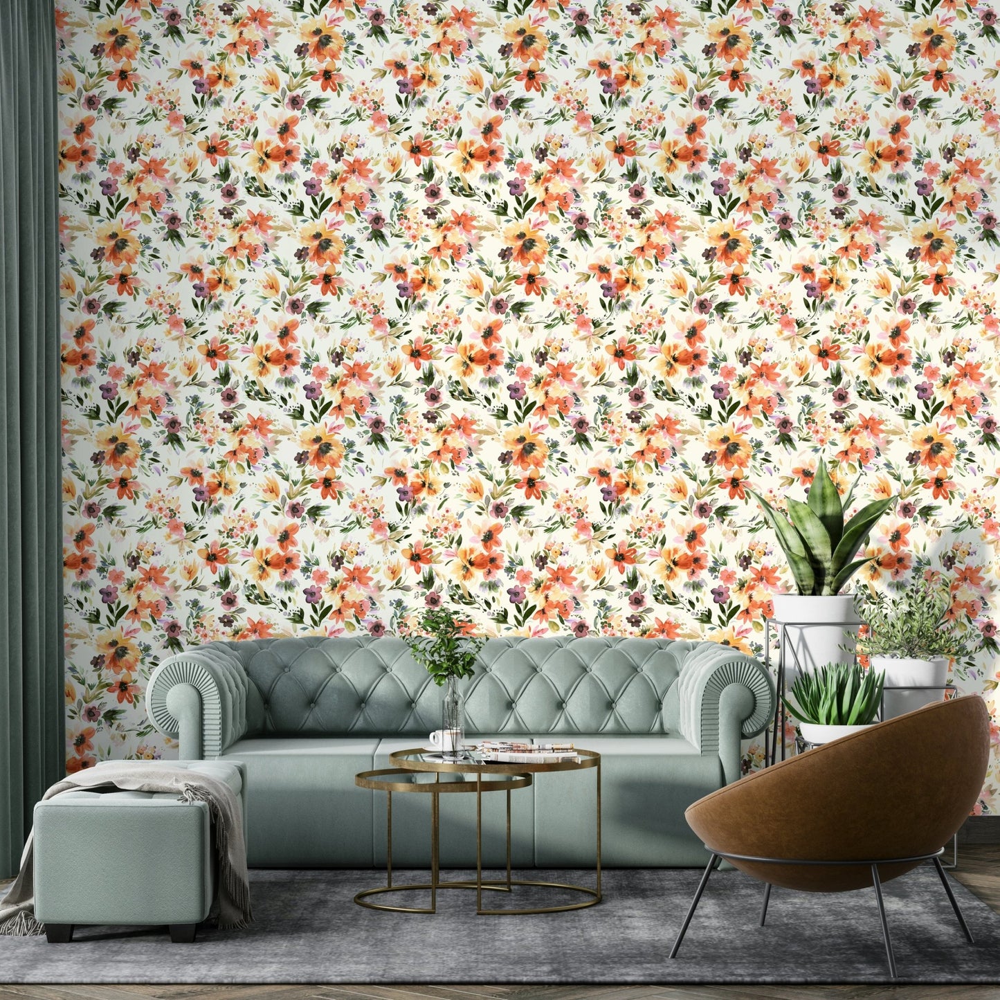 Tropical flower wallpaper for bedroom wall

