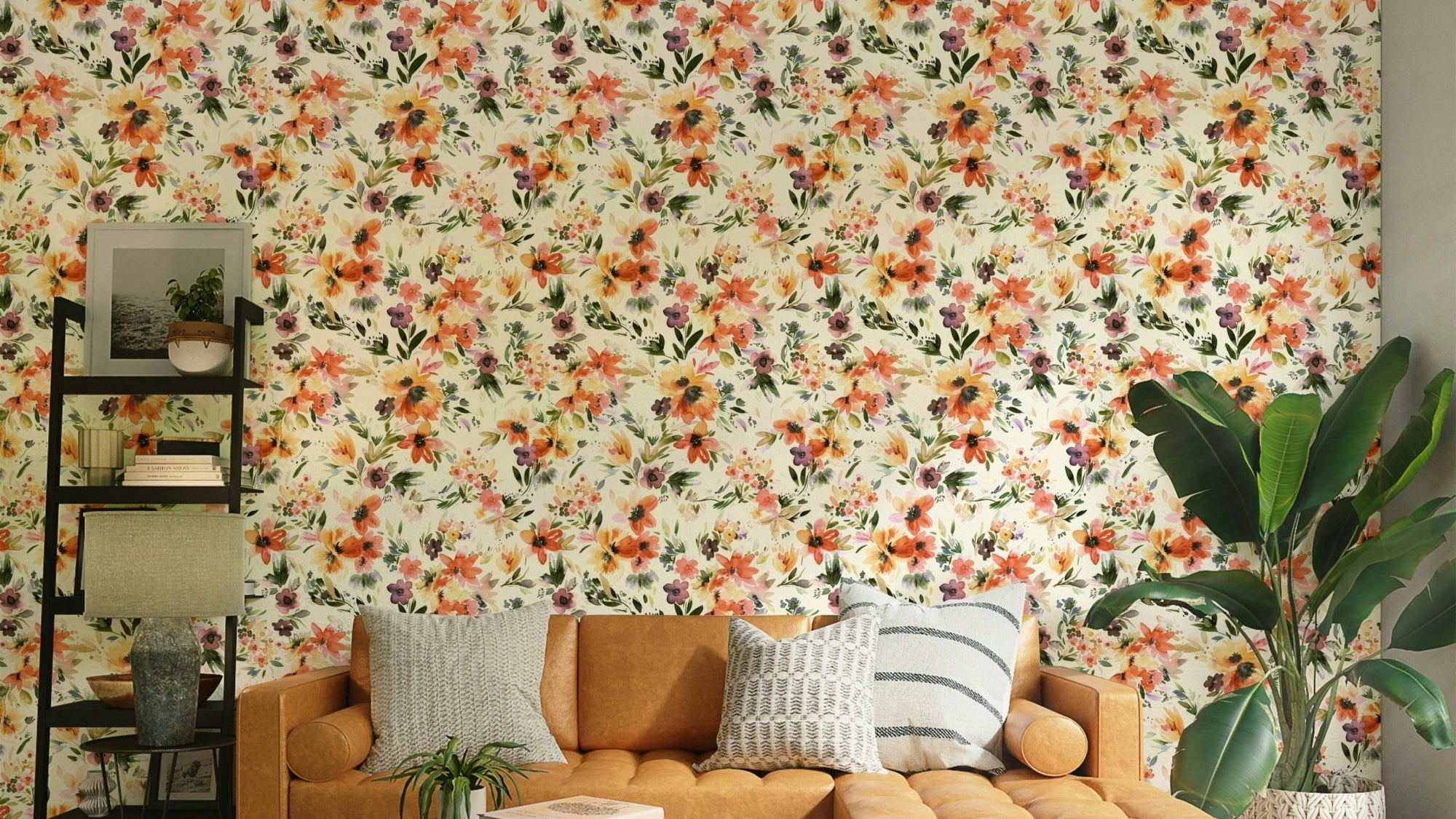 Tropical Flowers wallpaper mural with bright blooms, GD978
