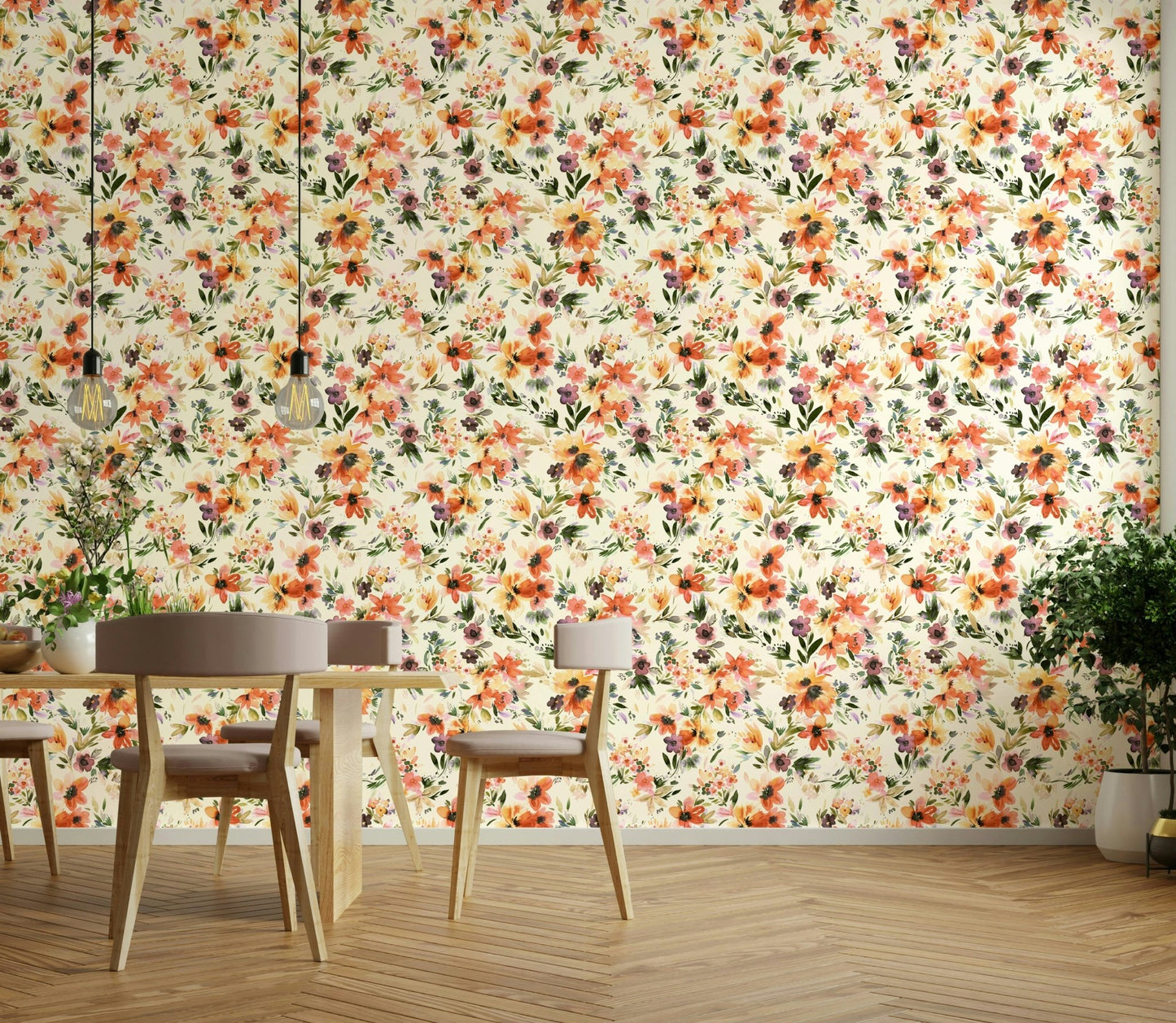 Wallpaper for walls with tropical floral design

