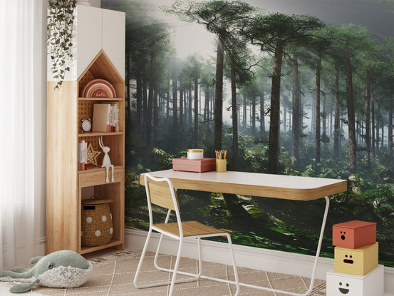 Green Tropical Foggy Forest Wallpaper Murals - Giffywalls B180