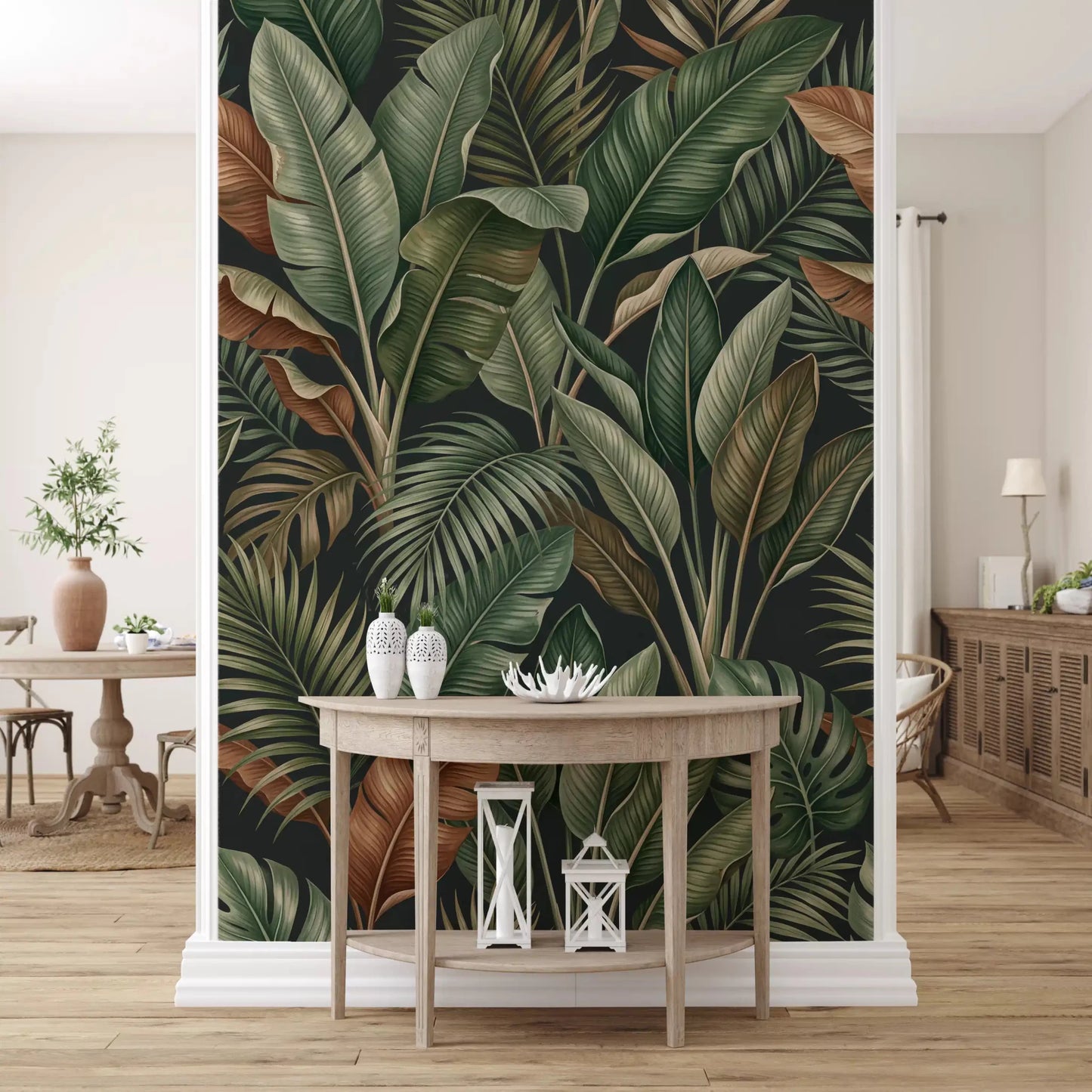 Tropical Foliage Mystique wall mural with earthy leaf tones, GD9418